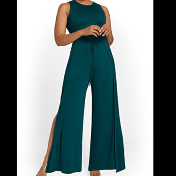 Teal Tie-Waist Knit Jumpsuit - Picture 2 of 10
